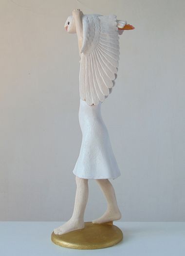 DAS SCHLEIEREULEN-MÄDCHEN, Keramik, H.62cm, B.19cm, 2024