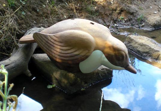 WASSERAMSEL, aufgestellt im Naturerlebnisgarten in Kirchensittenbach, Eichenholz, H.37cm, B.56cm, L. 98cm, 2018