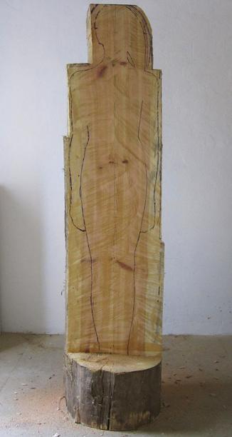 7. Aufrisszeichnung und erster Zuschnitt für eine lebensgroße Holzfigur