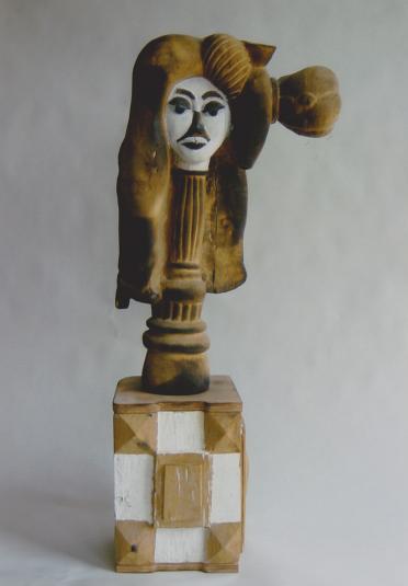FRAU MIT FISCH, Holz, Größe der Figur ohne Sockel H.54cm, B.34cm, 1995